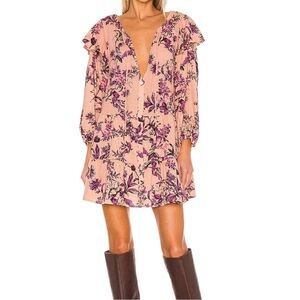 FREE PEOPLE WOMENS SUNBAKED SWING DRESS, PEACH COMBO, PINK, FLORAL